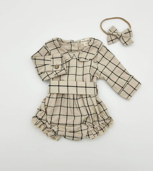 Plaid Bubble Romper+Bow