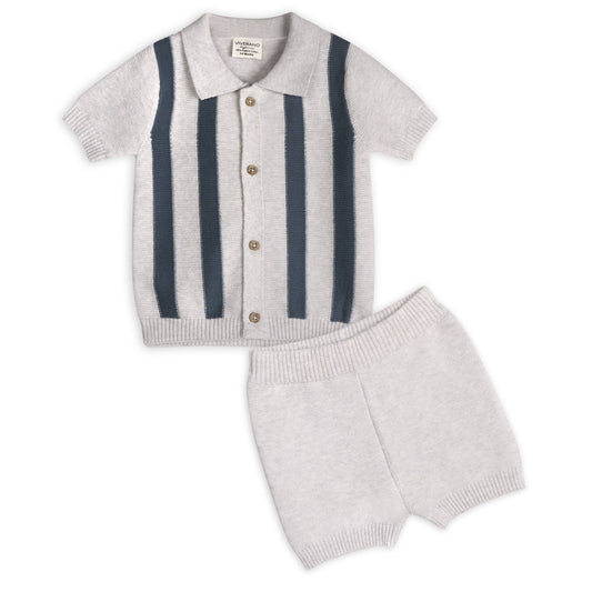Tennis Collar & Stripe Knit Top & Shorts Set (Organic)