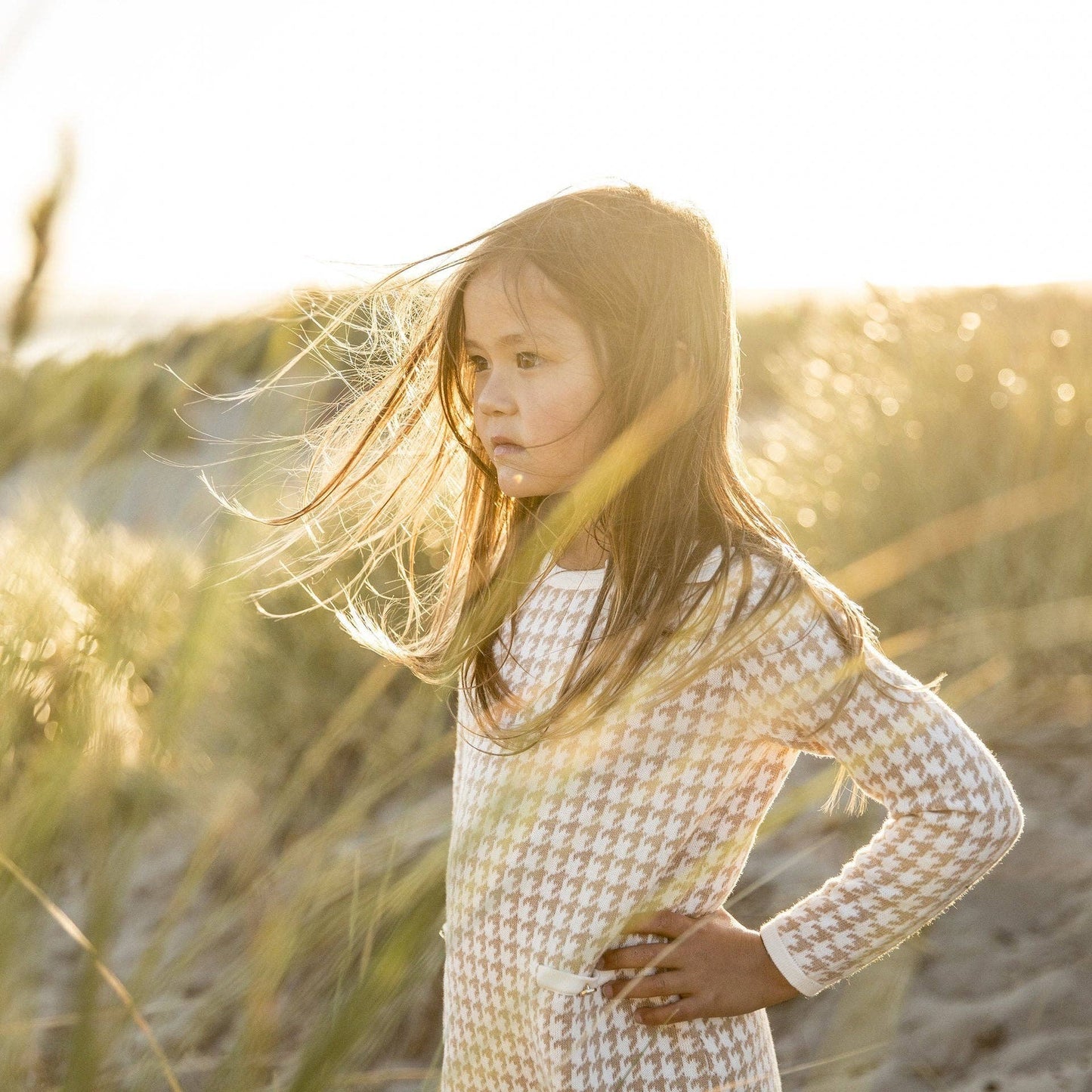 Tan Houndstooth Sweater Dress