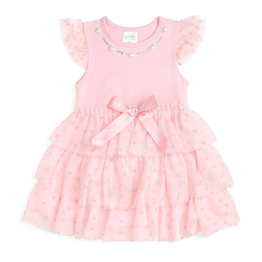 Flocked Heart Tiered Tutu Dress