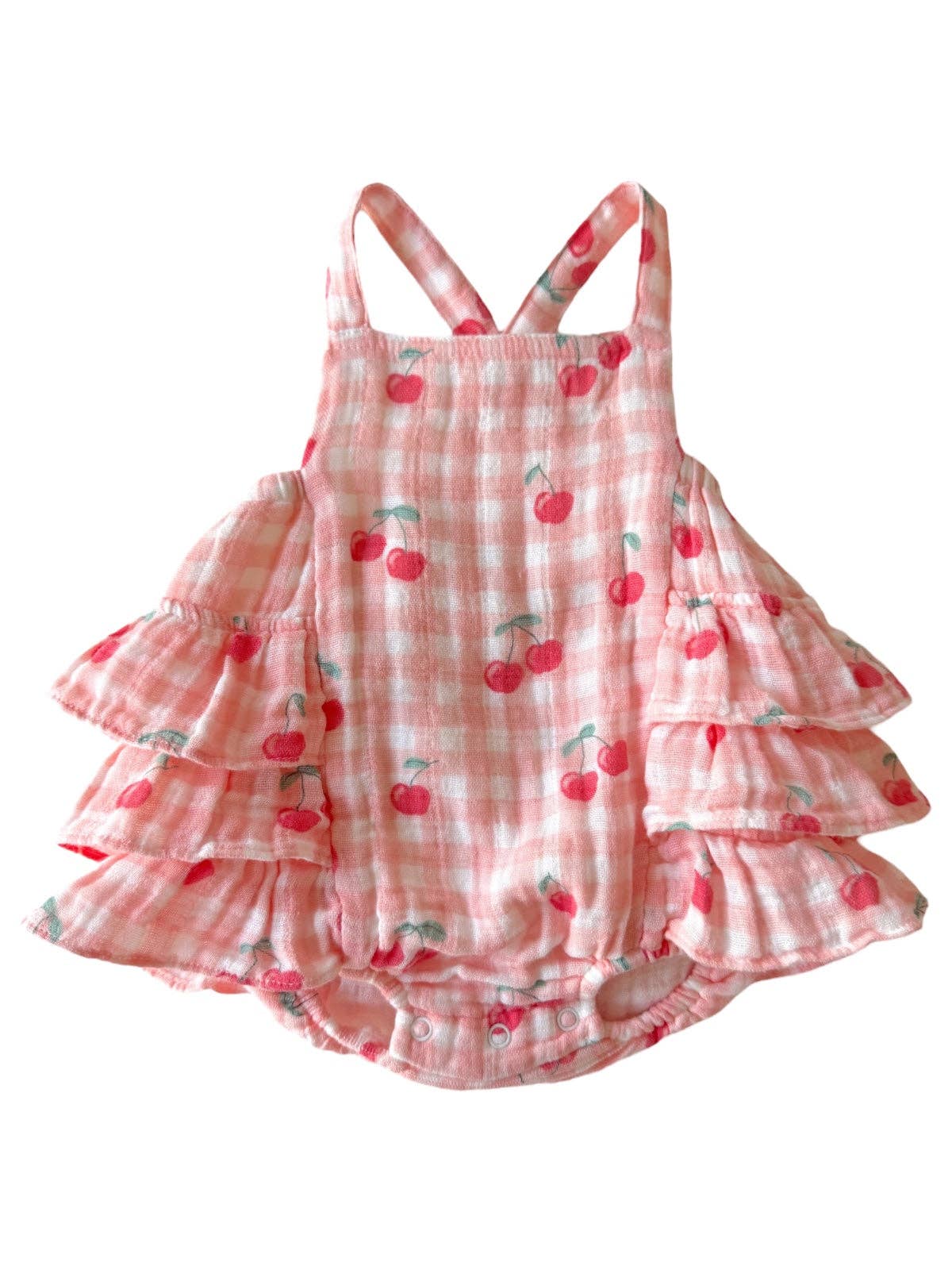 Gingham Cherries Ruffle Romper