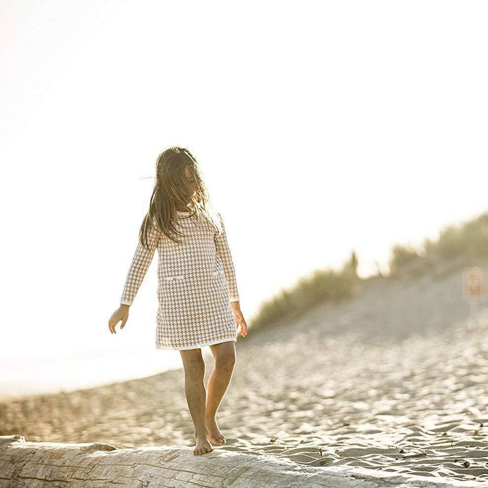 Tan Houndstooth Sweater Dress