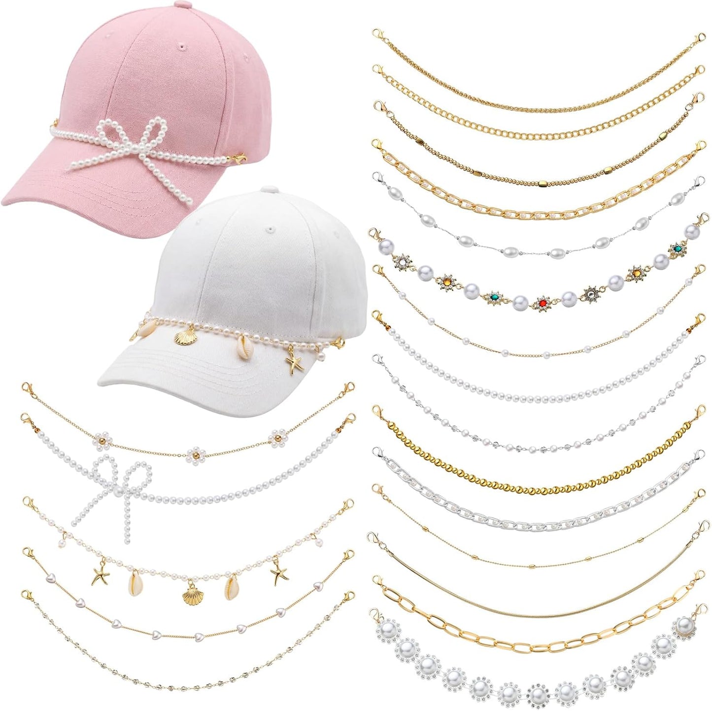 Hat Chains: Gold/Pearl