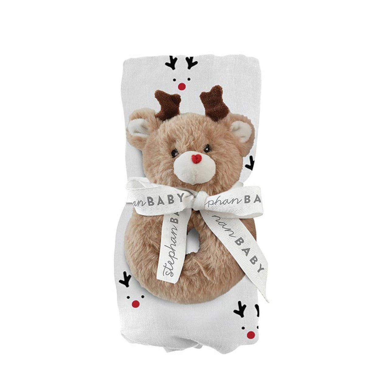Swaddle Blanket + Reindeer Rattle