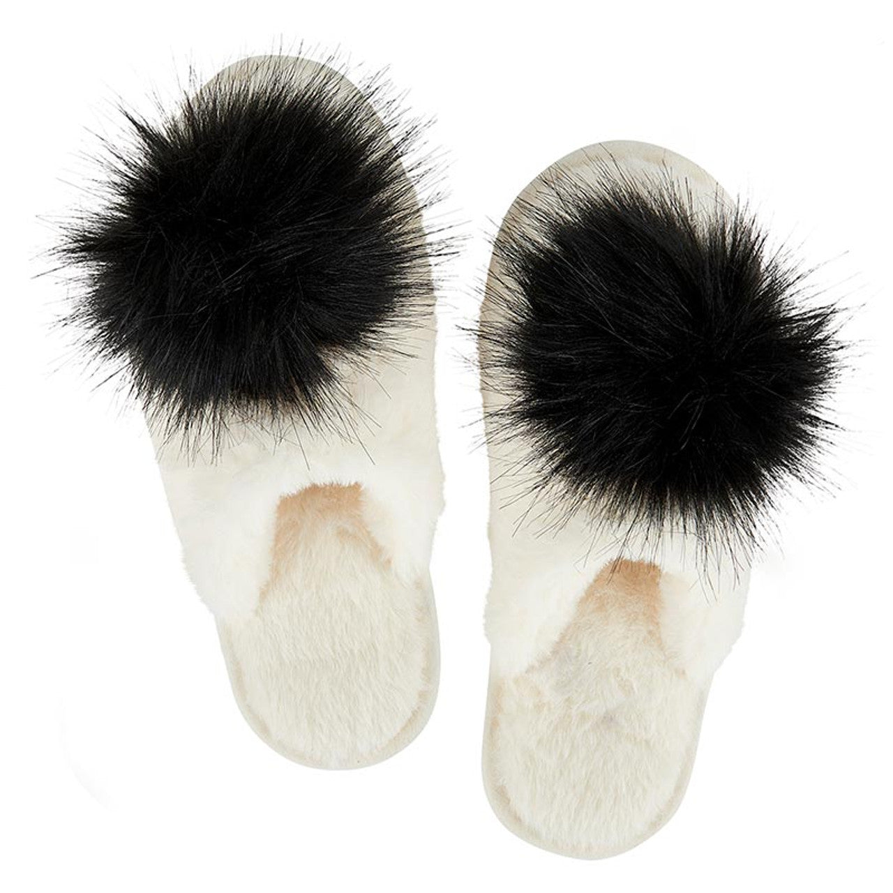Plush Slippers with PomPoms