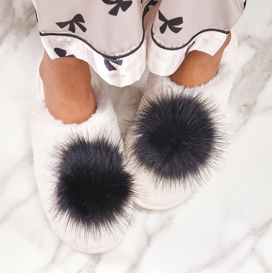 Plush Slippers with PomPoms