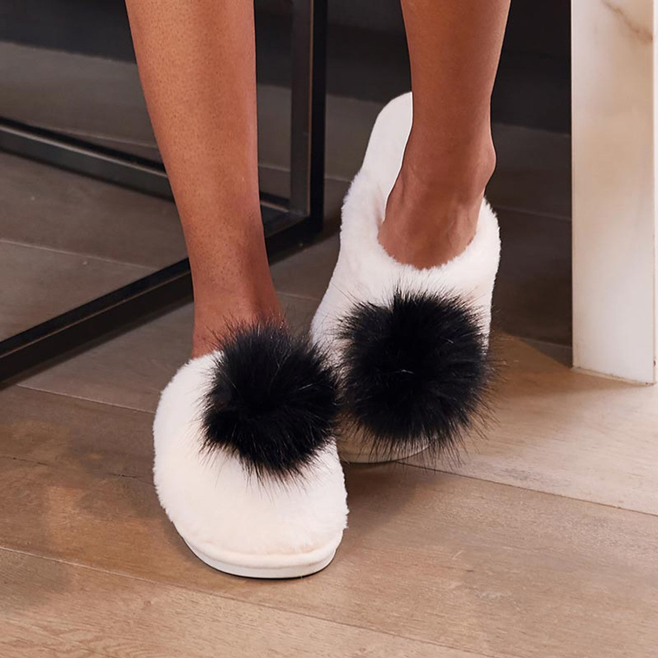 Plush Slippers with PomPoms