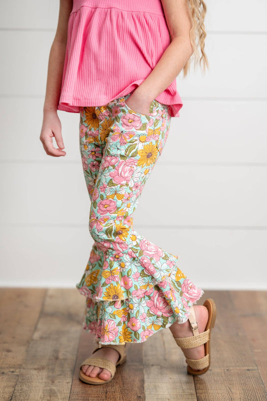 Flower Ruffle Denim Jeans