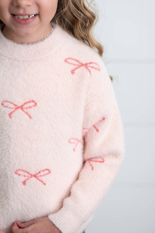 Pink Bow Fuzzy Coquette Sweater