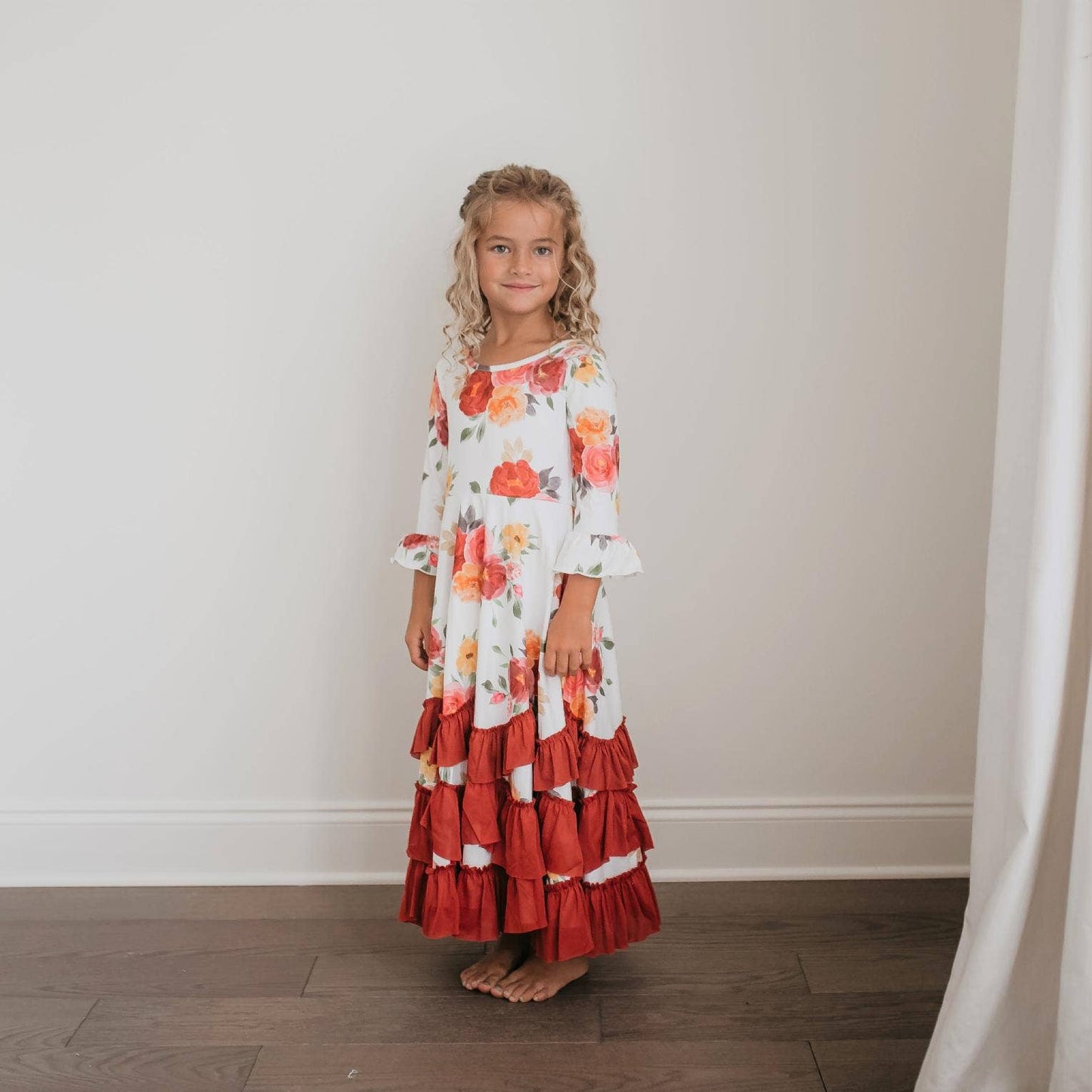 Autumn Floral Ruffles Dress